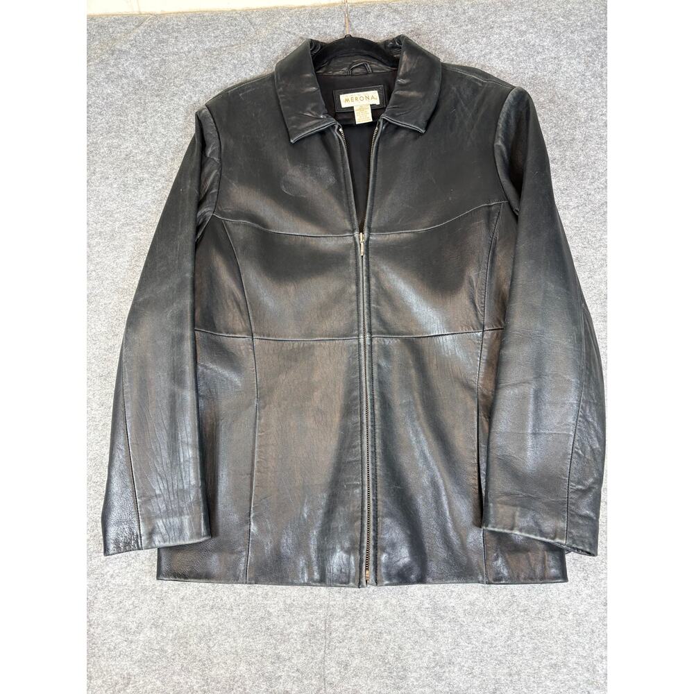 Merona Leather Jacket Mens XL Black Full Zip Lined Streetwear Motor Rider Goth